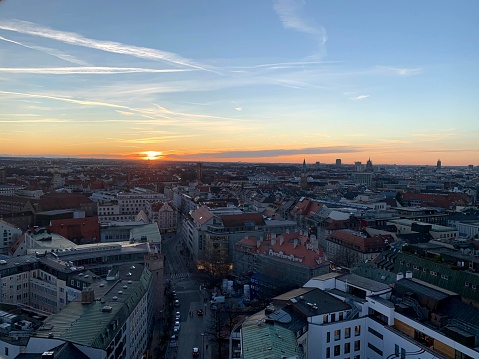 Sunset view of the city of Munich