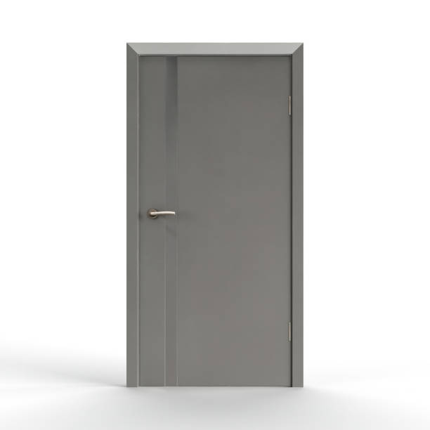 istock 3D rendering of a modern front door isolated on a white background. 1493428055