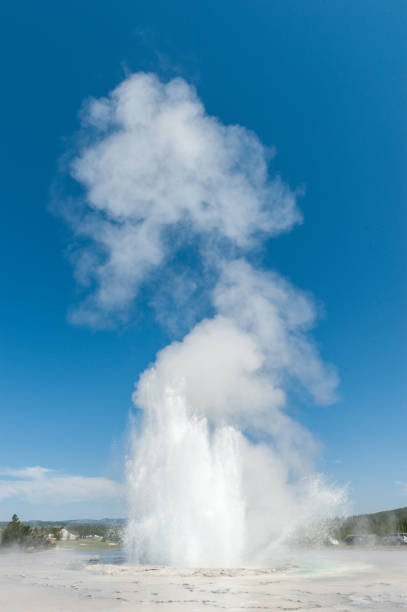 geyser eruption in yellowstone - yellowstone national park wyoming american culture landscape imagens e fotografias de stock