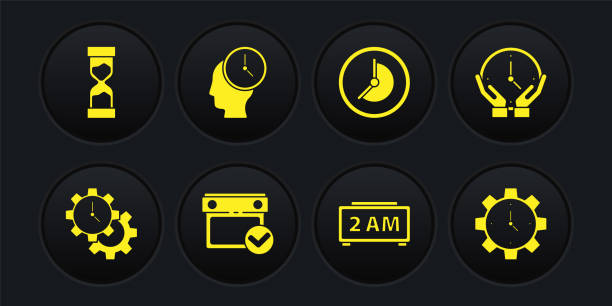 istock Set Time Management, Clock, Calendar with check mark, Digital alarm clock, and Old hourglass icon. Vector 1493430957