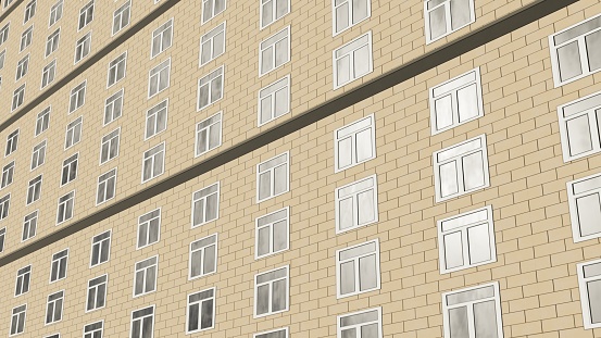 building facade, concrete and glass, modern look, architectural background, 3d render