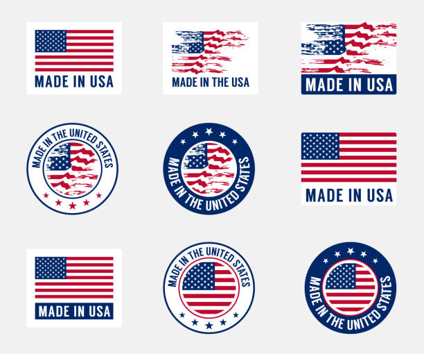 ilustrações de stock, clip art, desenhos animados e ícones de set of stickers made in usa - made in the usa usa computer icon symbol