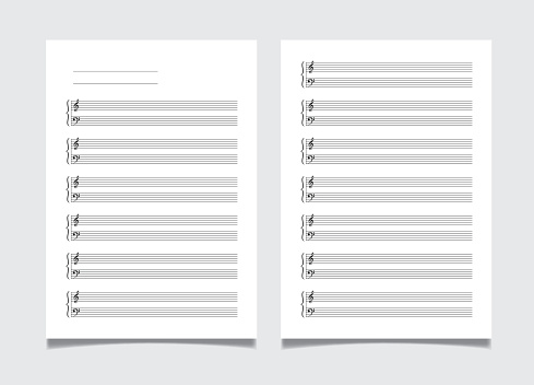 Grid paper music notation template for solo piano, printable A4 size