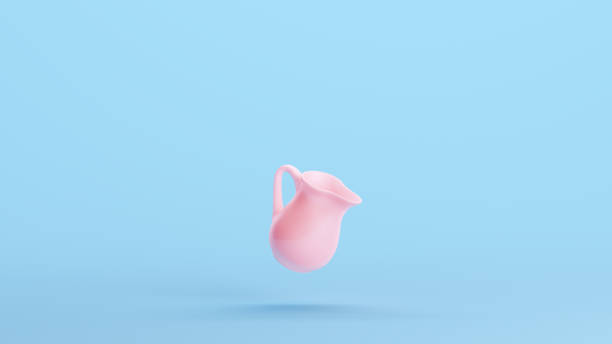istock Pink Jug Juice Milk Drink Handle Stylish Trendy Kitsch Blue Background 1493433728