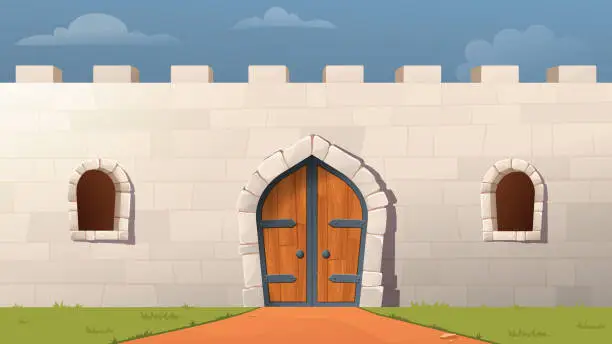 Vector illustration of Medieval ancient castle entrance vector concept