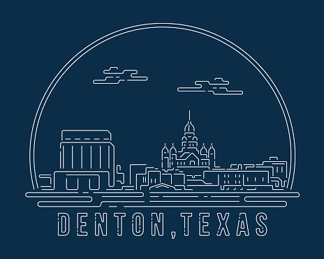 istock Denton, Texas - Cityscape with white abstract line corner curve modern style on dark blue background, building skyline city vector illustration design 1493434238