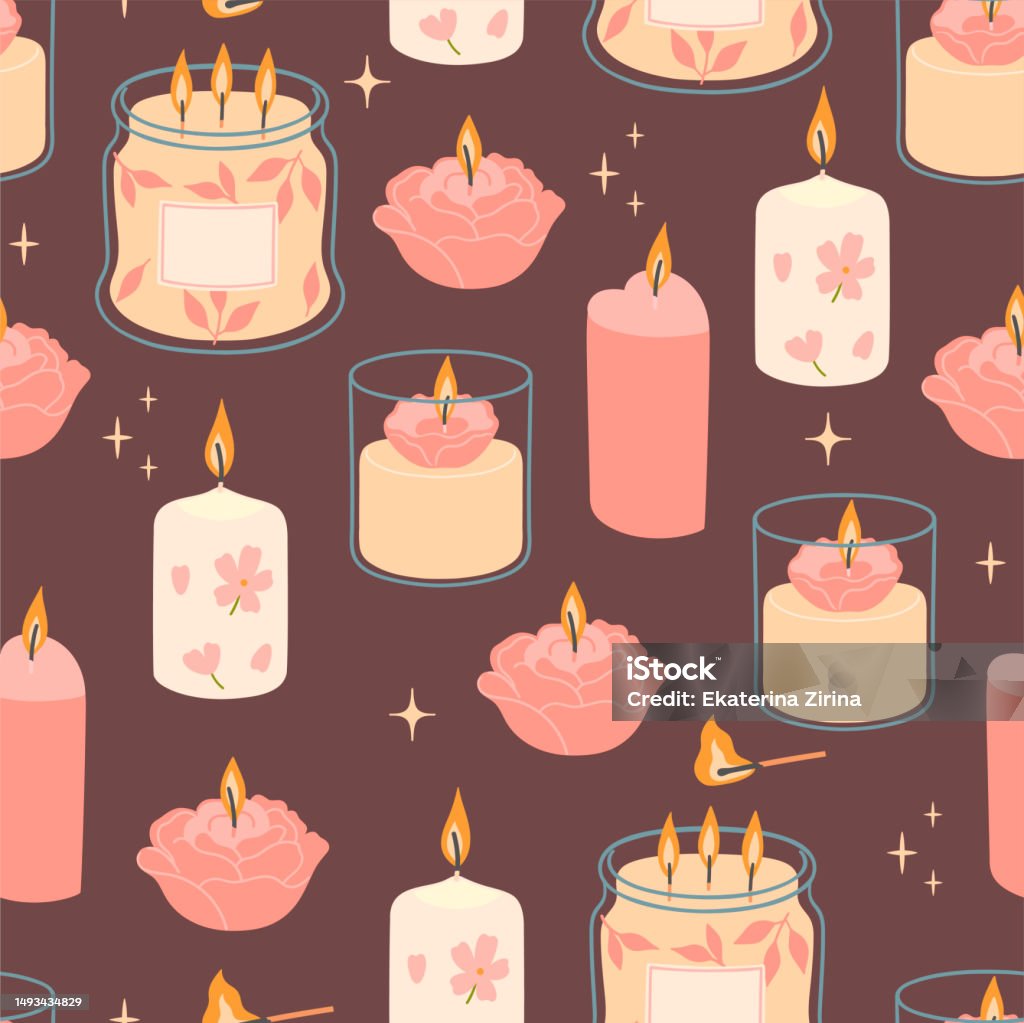 Candles Pattern Red Color Seamless Pattern With Candles Of Various Shapes In Pastel Colors Vector ...