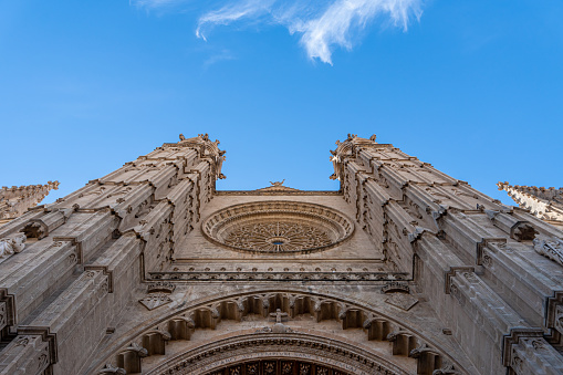 Low angle view of Palma cathedral against sky, Palma Majorca