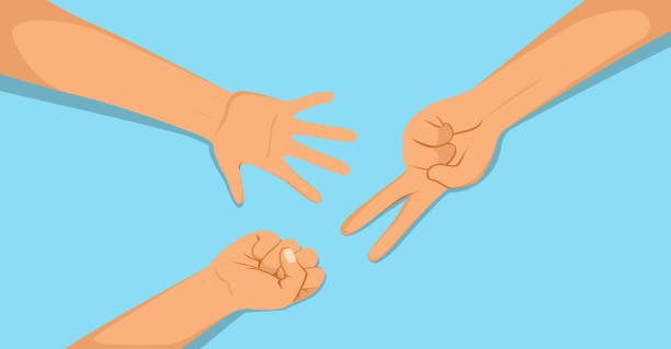 Arms Playing Rock Paper Scissors Game vector art illustration