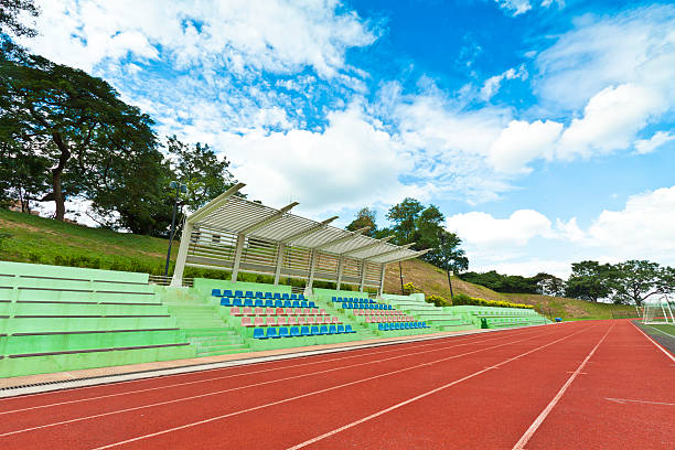 istock Stadium chairs and running track in a sports ground 149343993