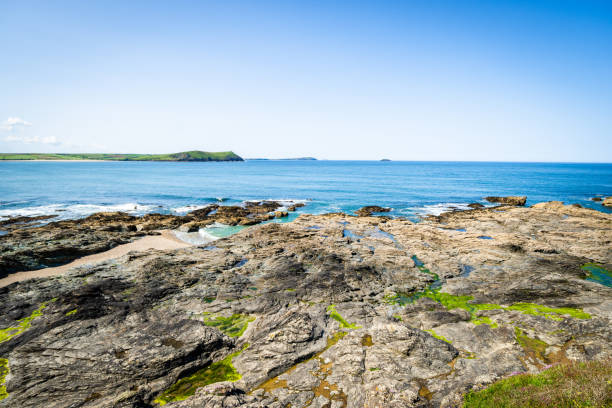 Rocky shoreline near Polzeath Beach, Cornwall, UK