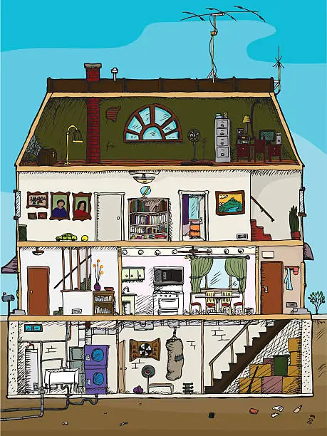Vector illustration of Old House Cross Section