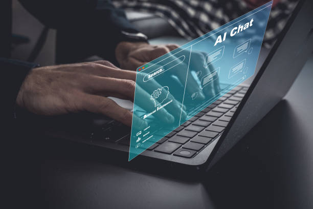 Ai chat is bot to smart and Hitech to communicate with human. Ai connection to global cyber network to chat concept. new technology in future can support all businesses to online in cyberspace stock photo