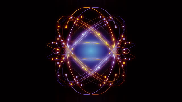 Atom molecule abstract, Quantum Physics Science Background.