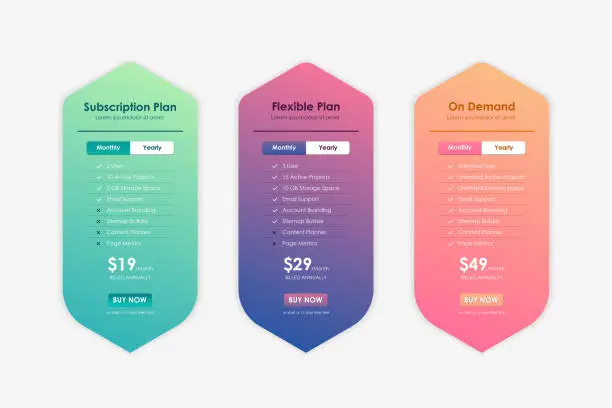 Vector illustration of Price Comparison Table, Pricing table template for website, applications, and business, subscription plans