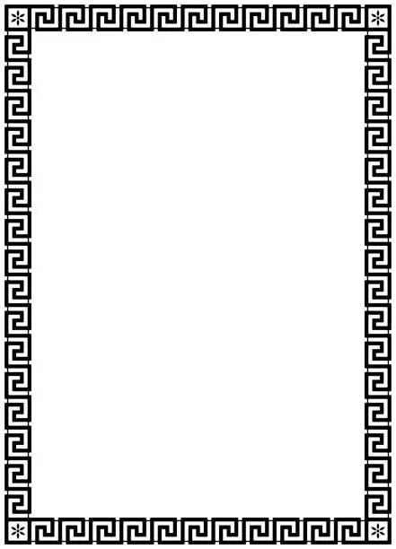 Vector illustration of Meander or maze frame vector ornament in black. Isolated background.
