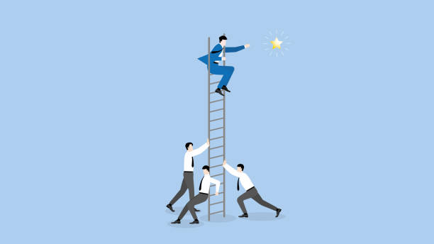 istock A businessman sits on a ladder and grabs a star with a support team. Business challenge, motivation, opportunity, investment, ambition, intention, reach the target, goal, idea, and success concept. 1493447187