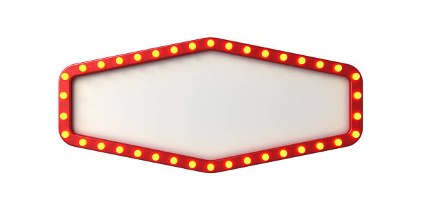 istock Blank retro billboard sign or blank white signboard with yellow glowing neon light bulbs isolated on white background 3D rendering 1493448435
