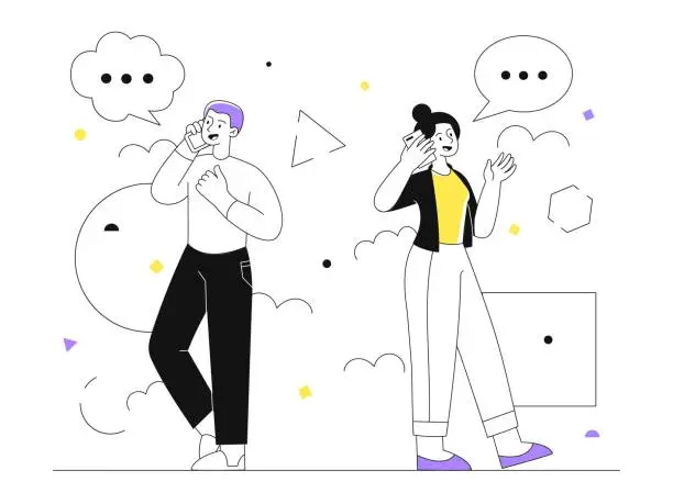 Vector illustration of People talking on phone