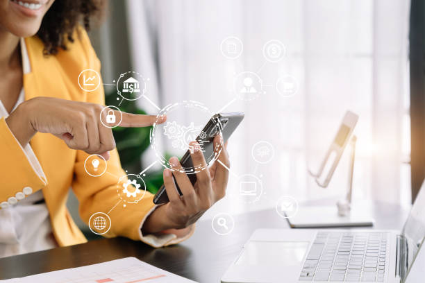 istock Digital transformation technology strategy, woman using laptop, tablet and smartphone with of things. transformation of ideas and the adoption. 1493449421