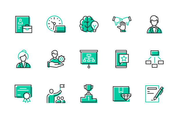 Business and management - modern line design style icons set vector art illustration