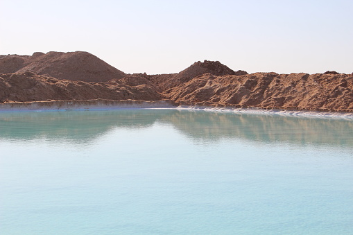 The beautiful crystal blue salt lakes in Siwa oasis in Egypt