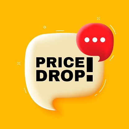 Proce drop. Speech bubble with Proce drop text 3d illustration. Pop art style. Vector line icon for Business and Advertising