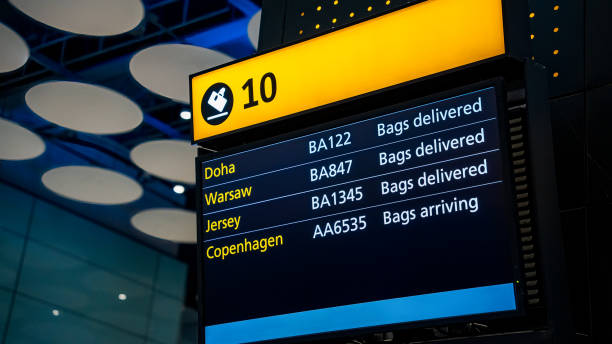 istock Airport flight and baggage carousel information screen 1493458641