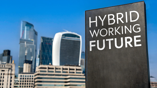 Flexible Working Future on a sign in front of the City of London