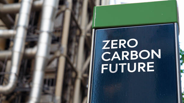 istock Zero Carbon Future on a sign in front of an Industrial building 1493459385