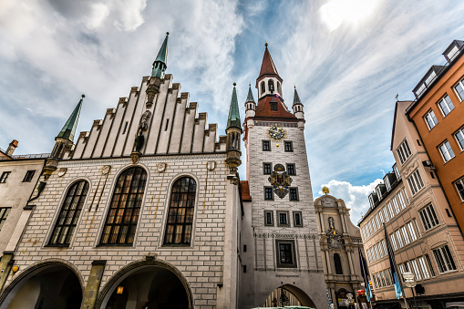 Closeup To Old Town Hall And Heilig-Geist-Kirche In Munich, Germany