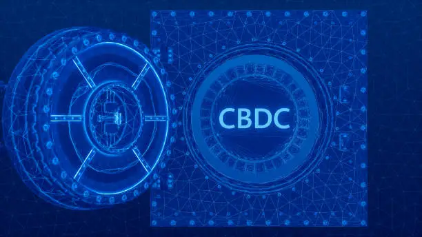 3d virtual CBDC coin inside the digital safe.