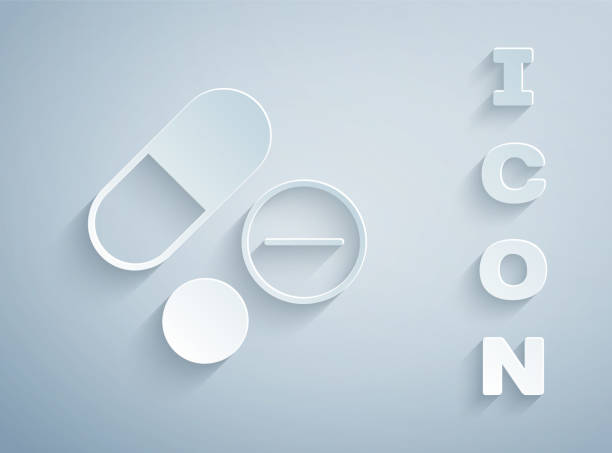 istock Paper cut Medicine pill or tablet icon isolated on grey background. Capsule pill and drug sign. Pharmacy design. Paper art style. Vector 1493468325