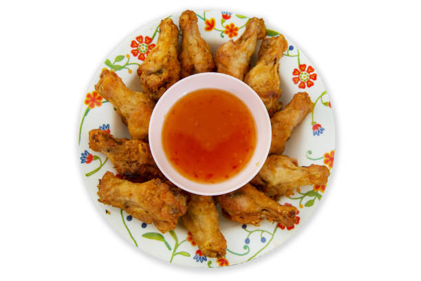 istock Top view of Chicken Deep Fried with Garlic and Dipping Sauce, focus selective 1493469769