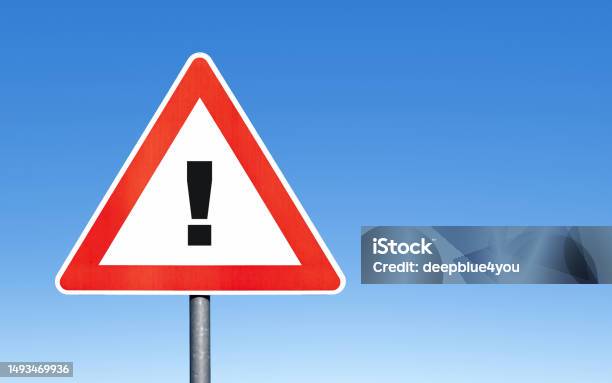Red And White Traffic Triangle With A Exclamation Mark Inside Stock Photo - Download Image Now