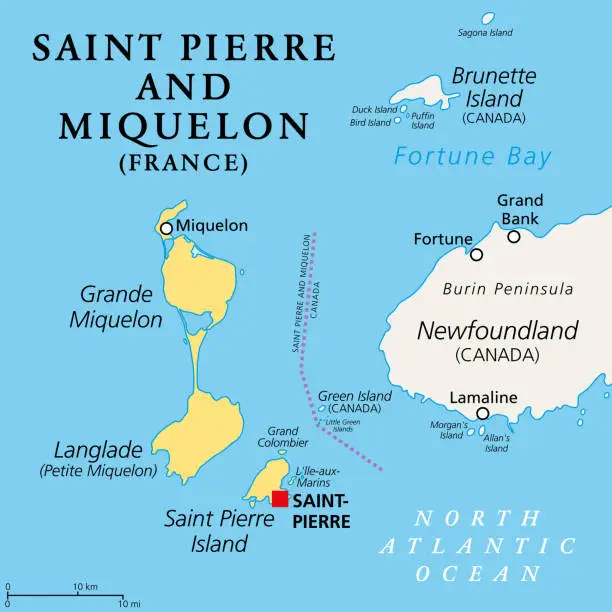 Vector illustration of Saint Pierre and Miquelon, overseas collectivity of France, political map