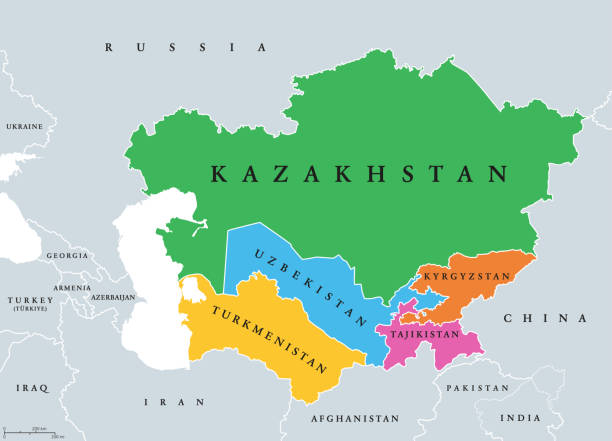 illustrations, cliparts, dessins animés et icônes de asie centrale, pays d’asie centrale, carte politique colorée - tadjikistan carte
