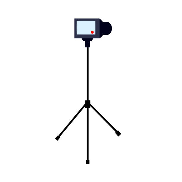 Video camera on tripod. Photo equipment Video camera on tripod. Professional photography. Photo equipment isolated on white tripod vector stock illustrations