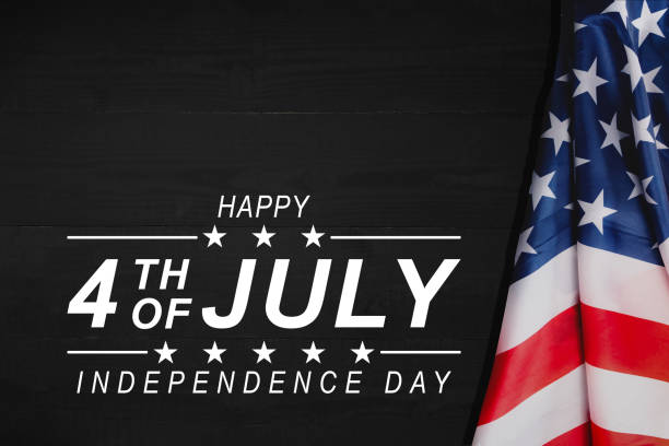 Happy 4th of July Abstract background with dark flag backdrop and text. Patriotic wallpaper. stock photo