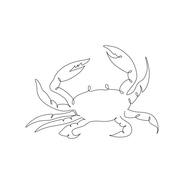 게 아이콘 벡터 그림 개념의 연속적인 하나의 간단한 단일 추상 선 그리기 - computer icon symbol sea life prepared crab stock illustrations