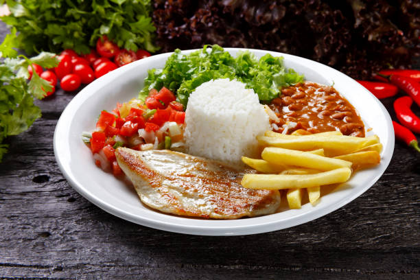 istock Rice beans grilled chicken steak salad 1493482723