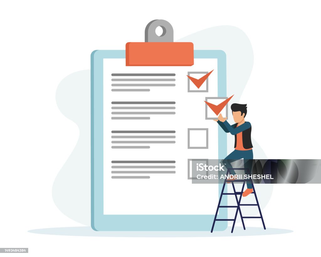 Check Off Complete Image Faceless Cartoon Guy Check Off Completed Items On To Do List Vector ...