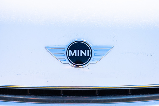 Gothenburg, Sweden - March 02 2023: Mini car logo on the hood of a car.