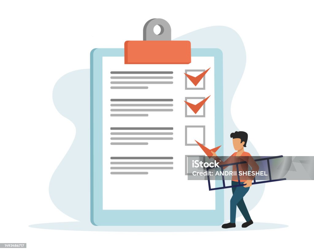Check Off Complete Image Faceless Man Comes With Stepladder To Check Off Completed Items On To ...
