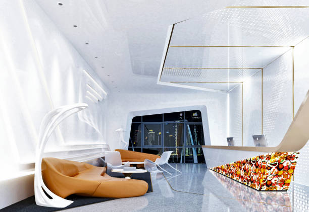 istock Minimalist white design luxury hotel reception, lobby. 3d render 1493488604