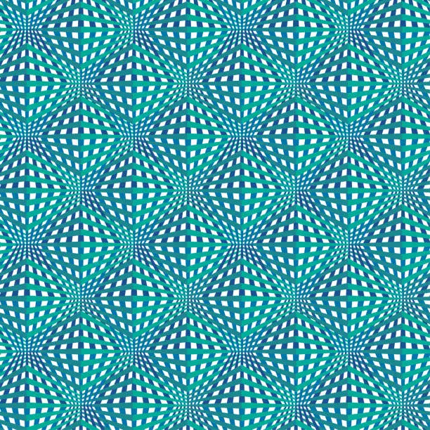 Vector illustration of Abstract Blue and Green Pattern with Striped. Contrast Optical Psychedelic Illusion. Smooth Wave Surface Checkered. Raster. 3D illustration