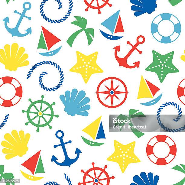 Seamless Pattern In Stile Nautico - Immagini vettoriali stock e altre immagini di Ancora - Ancora, Barca a vela, Blu