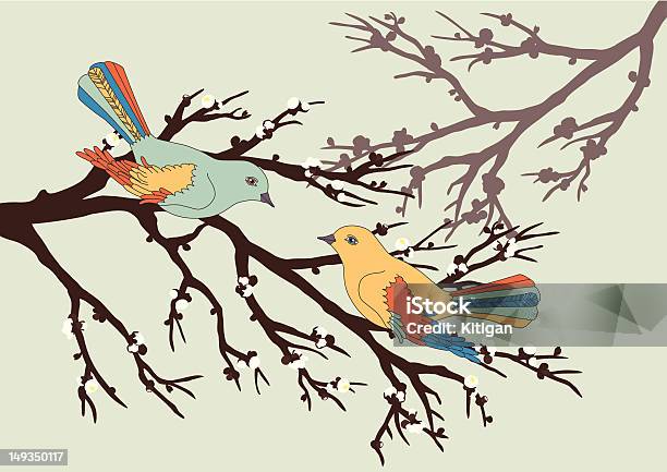 Due Uccelli - Immagini vettoriali stock e altre immagini di Ala di animale - Ala di animale, Albero, Amicizia