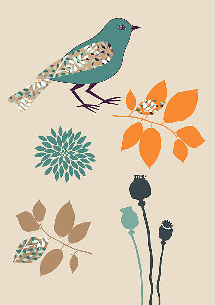 Bird and Flowers vector art illustration
