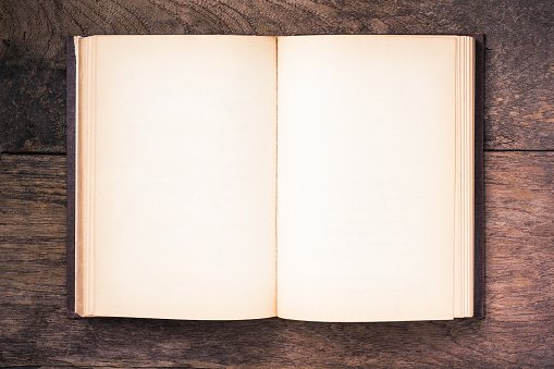 Opening blank page of vintage brown hardcover book